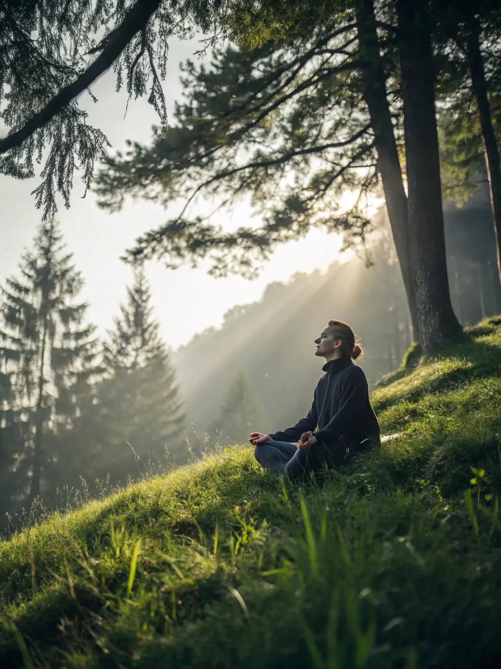 A vibrant image depicting a person meditating in nature, symbolizing inner peace and self-discovery, used to represent the transformative power of personal development coaching at Awakened Aura Coaching.